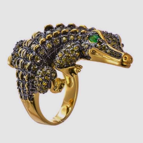 Kenneth Jay Lane crocodile ring, 1980`s ca, American